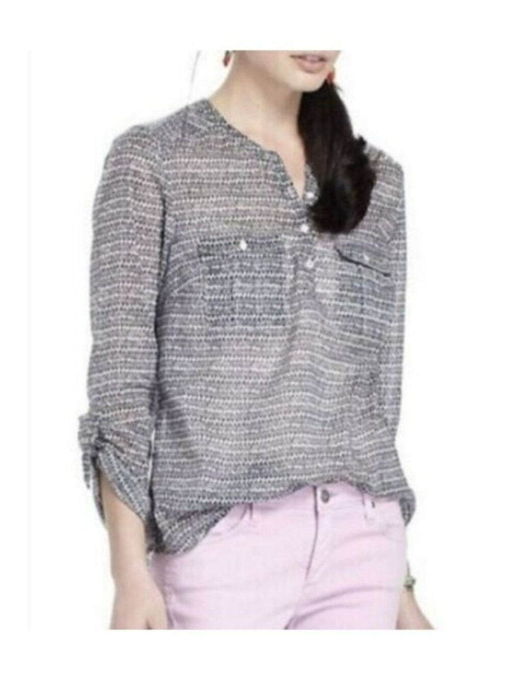 Anthropologie Holding Horses Navy Blue White Tulip Tulipane Print Blouse Size 4